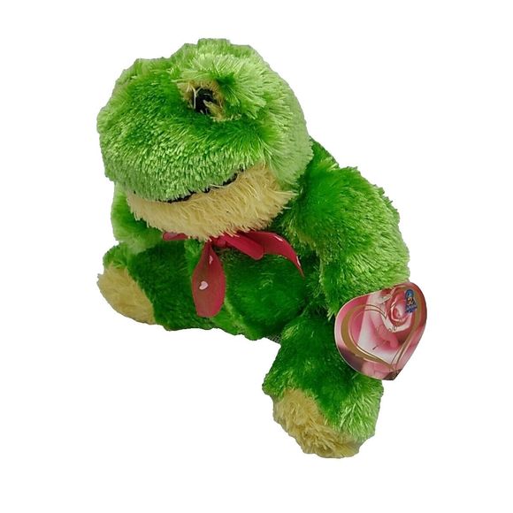 Cal Plush Love Green Frog With Red Heart Bow Item # V7289 - Picture 2 of 6